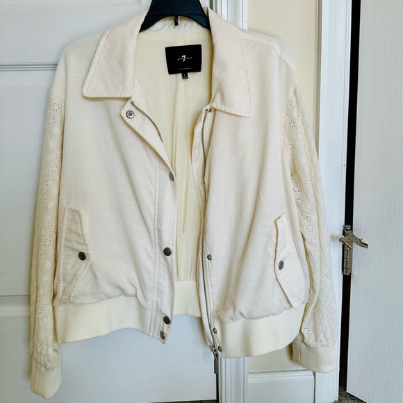 7 For All Mankind Cream Eyelet Bomber Jacket - Picture 3 of 9